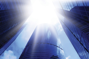 glaring light on skyscrapers